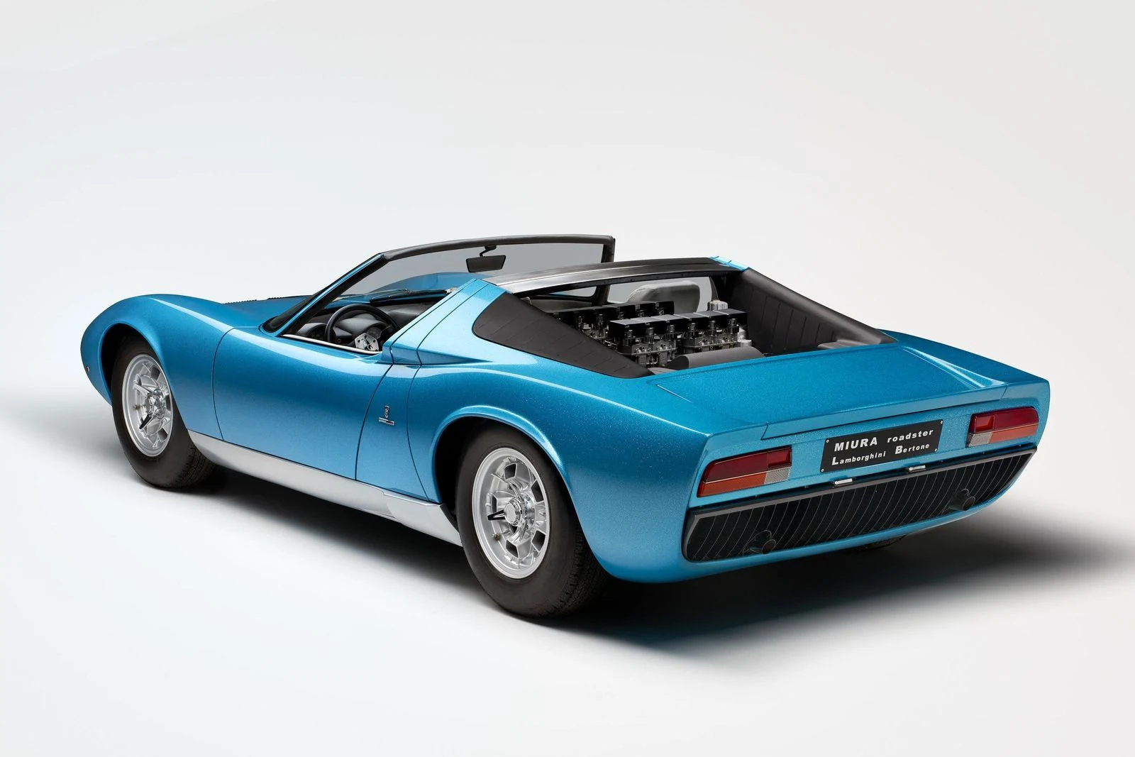 1968 Lamborghini Miura Roadster rear view showing exposed V12 engine