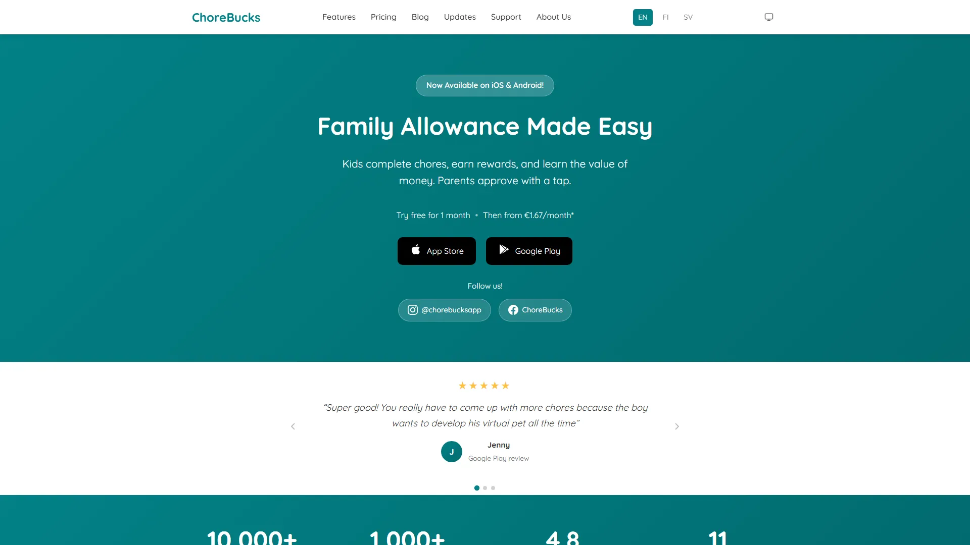 ChoreBucks desktop view