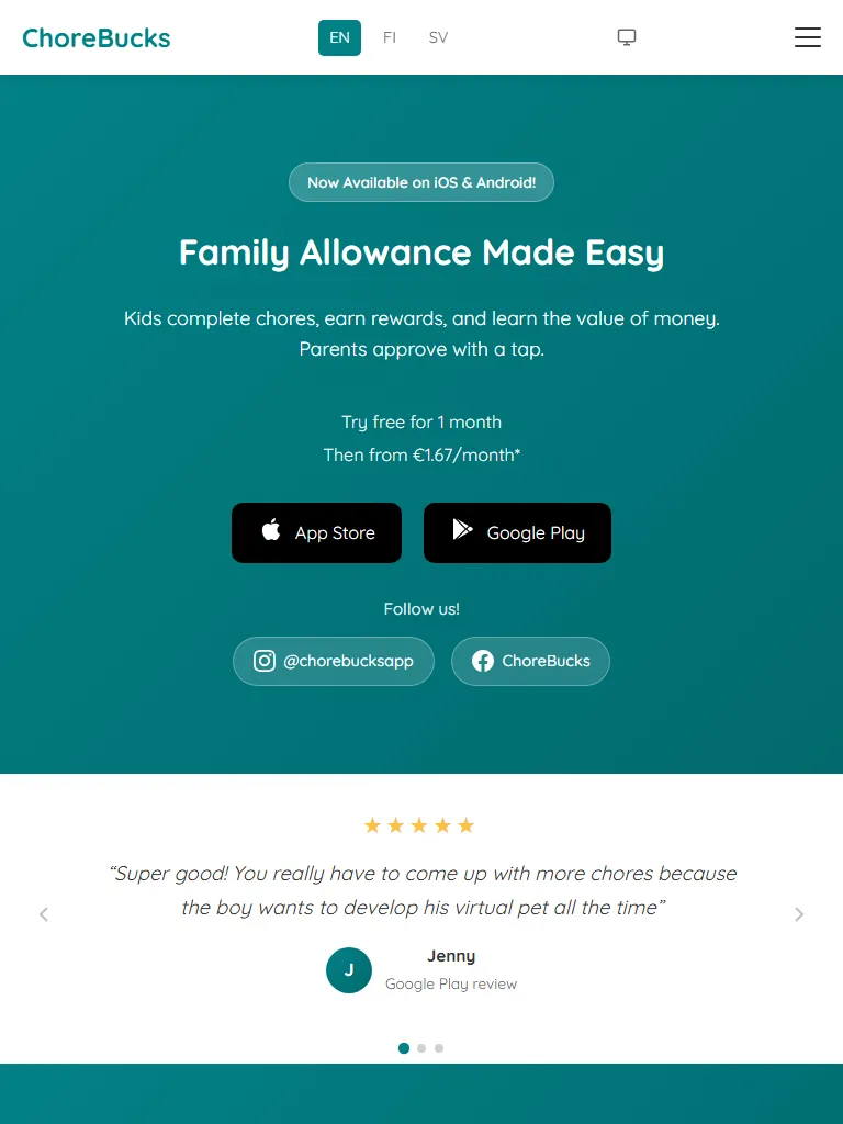 ChoreBucks tablet view